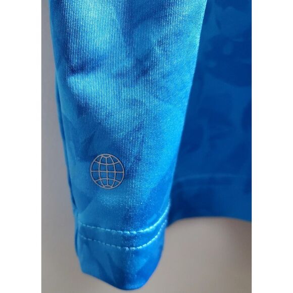 Adidas Golf Polo Shirt L Prisma Blue Short Sleeve Abstract Print Logo Raised Arm - Picture 8 of 12